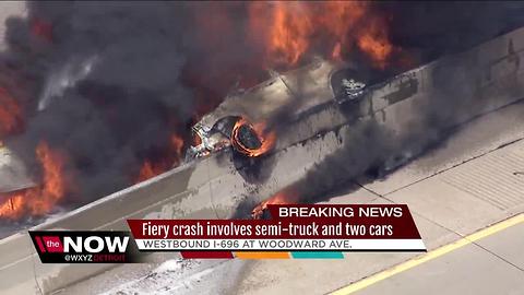 2 lanes of WB I-696 at Woodward open after fire