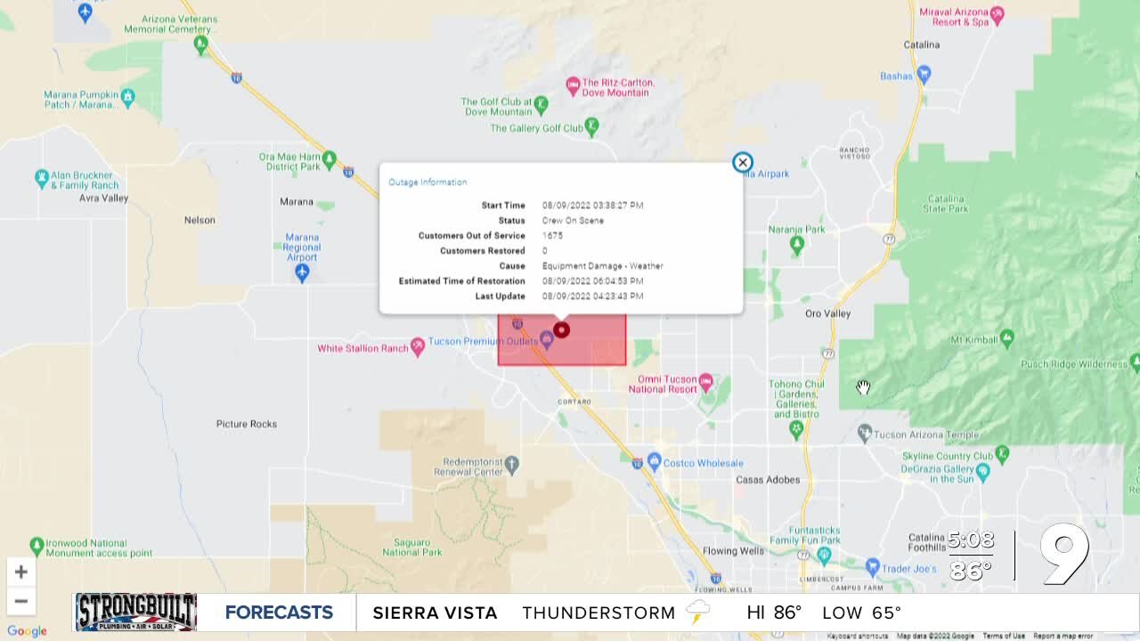 About 1700 customers without power near Twin Peaks Road at I-10