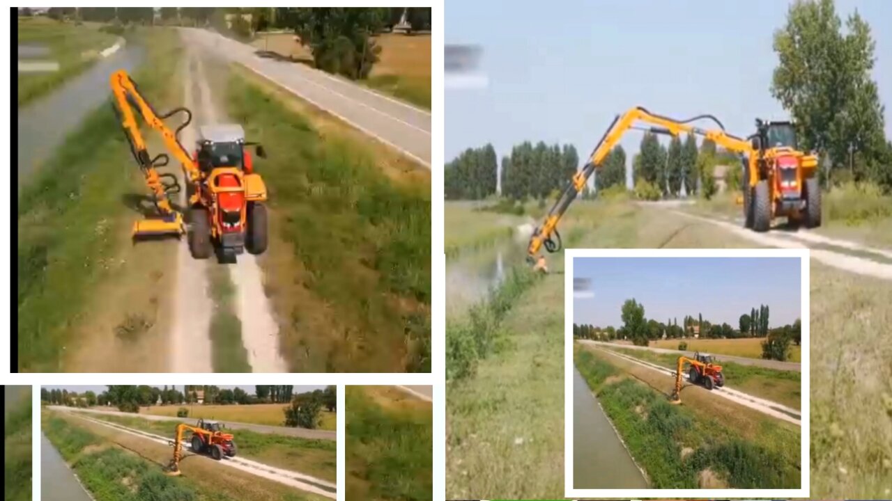 Grass cutting technique beside the river. 😱