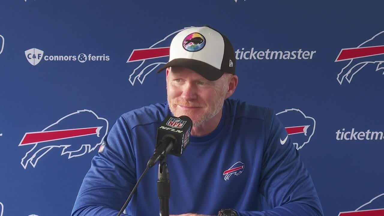 Sean McDermott speaks to the media at first day of training camp