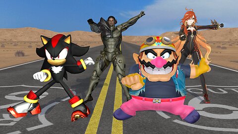 (MMD Metal Gear Genshin Sonic Mario Warioware) Sam, Mavuika, Shadow, and Wario