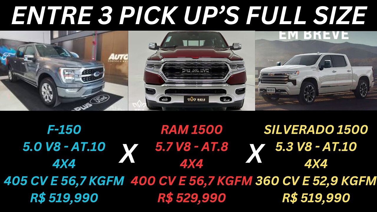 ENTRE 3 CARROS - RAM 1500 X FORD F-150 X CHEVROLET SILVERADO 1500 - AS GIGANTES QUE TODO MUNDO QUER