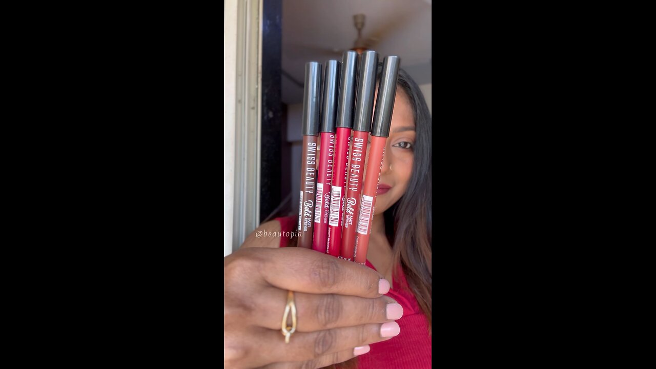 Swatching Swiss beauty bold matte lipliners 5 colours #lipliner #swatches #swissbeauty #beautopia