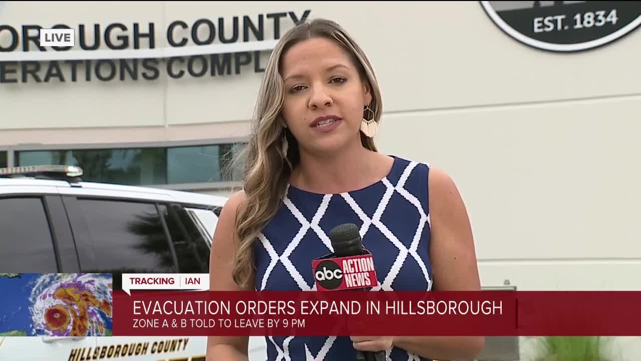 Reporter Stassy Olmos in Hillsborough| There are now mandatory evacuations for Zones A and B in Hillsborough County, where emergency officials are asking everyone to be in place for the storm by Tuesday night.