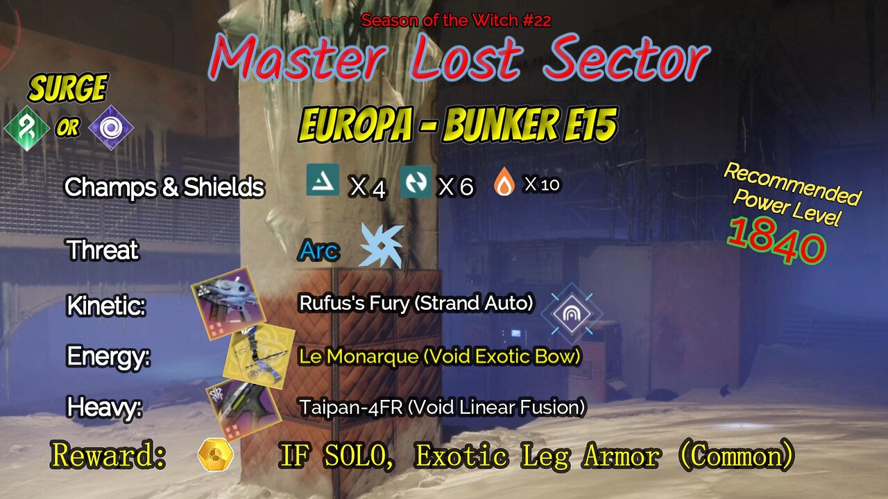 Destiny 2 Master Lost Sector: Europa - Bunker E15 on my Solar Hunter 9-20-23