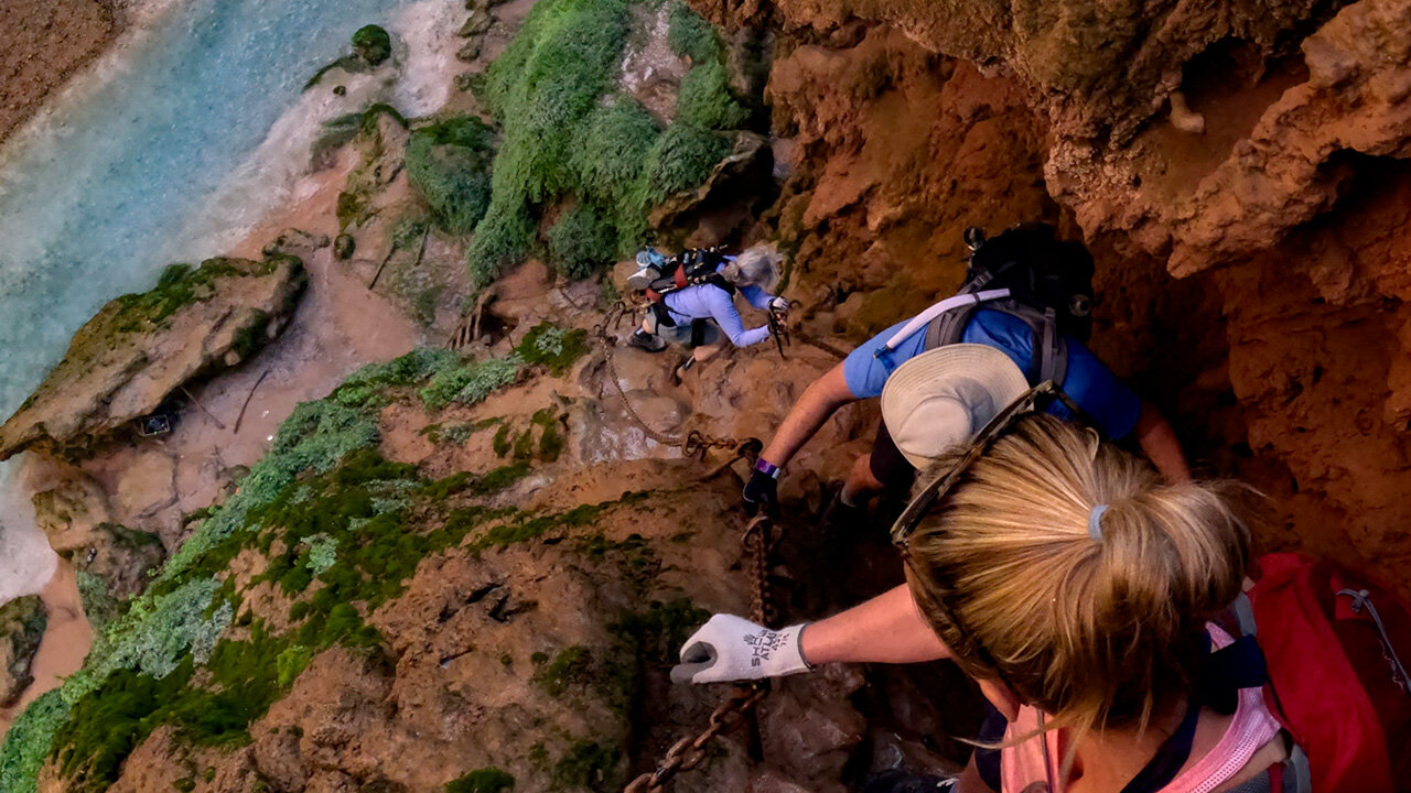 The terrifying climb to the base of Mooney Falls - Havasupai, Arizona