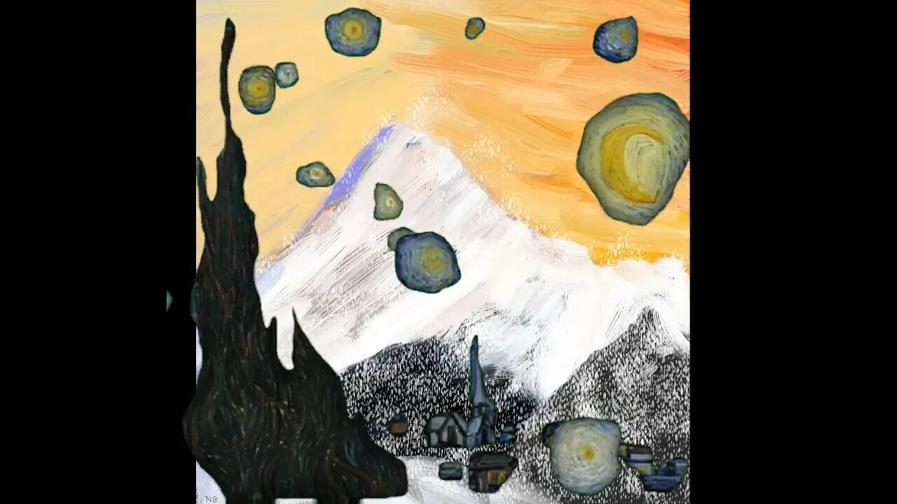 The Starry Night Animated Remix Snow Mountisn Painting