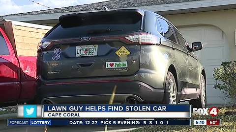 Lawn guy finds stolen car thanks to unique bumper sticker