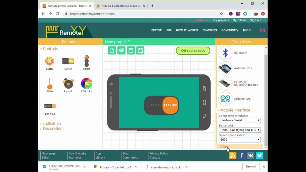 تطبيق ريموت إكس واي - اصنع بنفسك برنامج للتحكم في أردوينو عن طريق المحمول من خلال البلوتوث