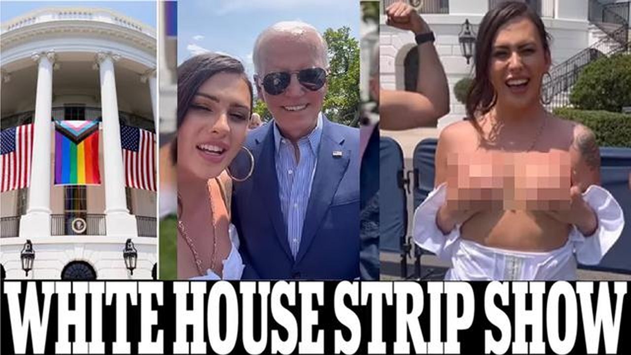 Pedophile Joe Biden Satanic LGBT Pride Party Guest Goes TOPLESS in White House Garden!