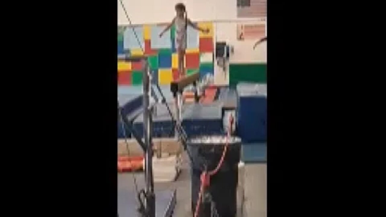 Bella on the Balance Bar. Don't Look Down!!