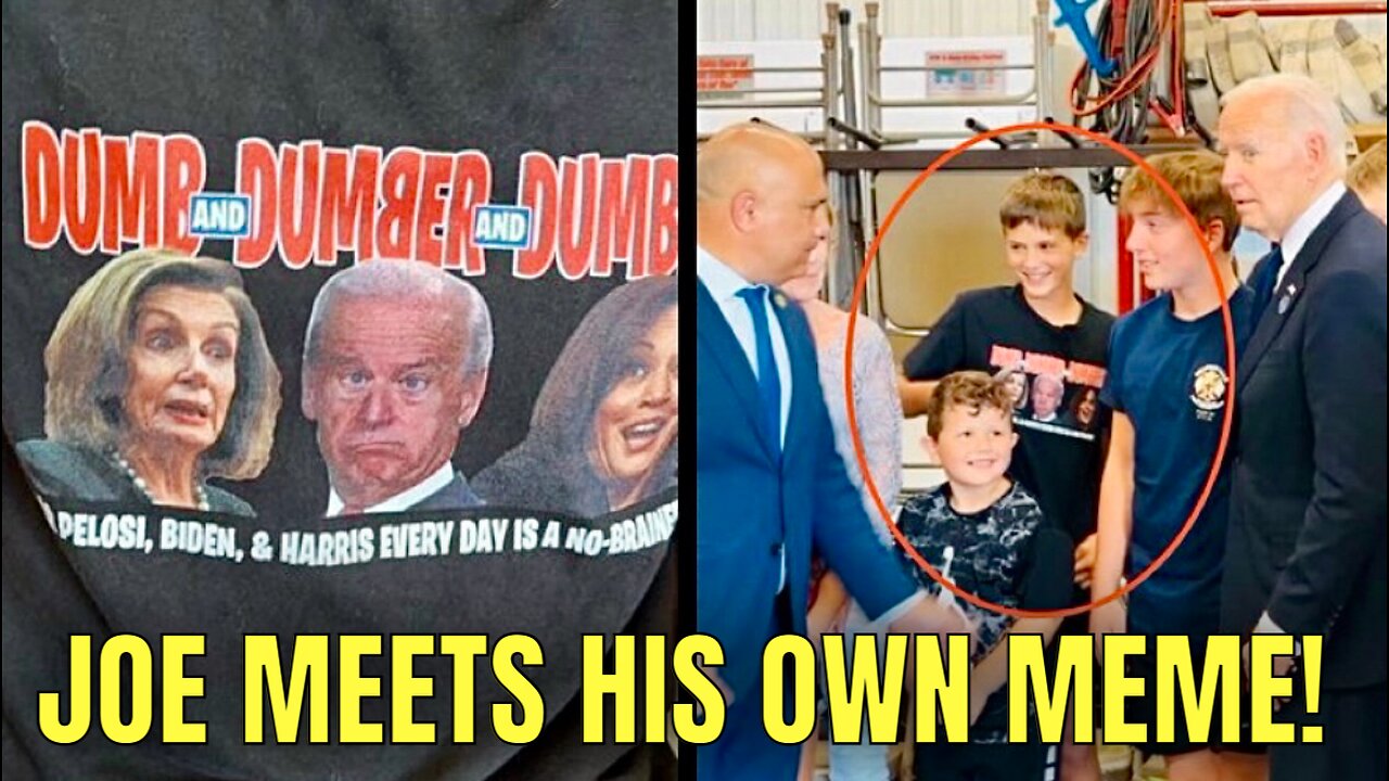 Joe Biden greeted a kid wearing a shirt where JOE’S FACE is featured on a ‘Dumb and Dumber’ meme 🤣