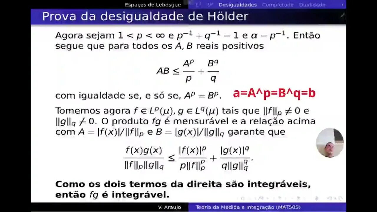 Medida e Integração: Espaços de Lebesgue (espaços L^p). Desigualdades de Hölder e Minkowski.