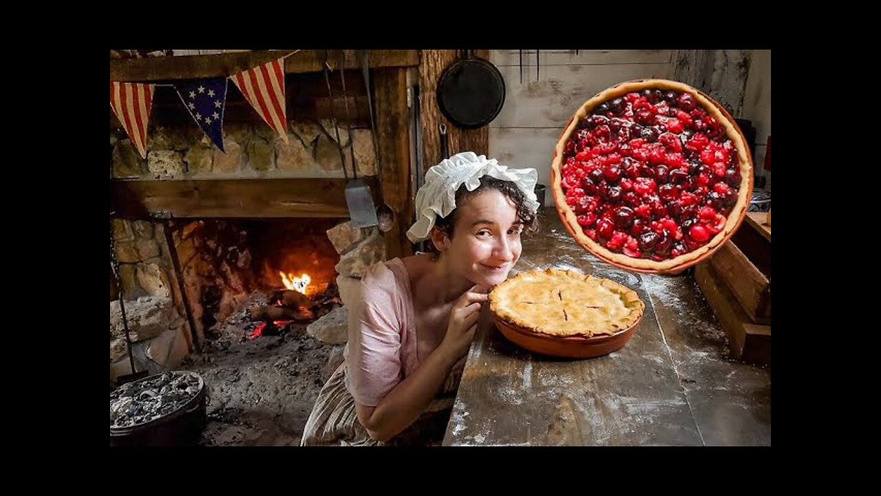 Baking an Amazing Cherry Raspberry Pie from 1808 |Real Historic Dishes| Fire Baked Pie ASMR