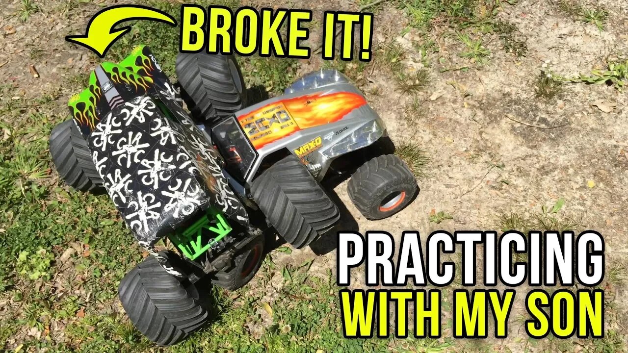 Driving RC Monster Trucks With My Son - We Broke What?!