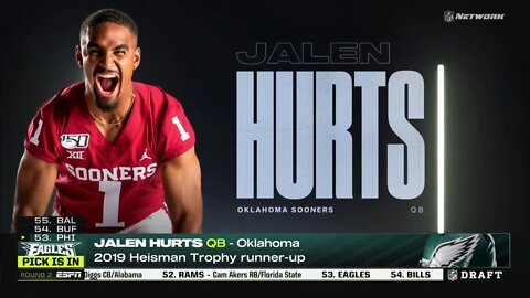 2020 NFL Draft 2nd Round 53rd Overall Philadelphia Eagles select Jalen Hurts