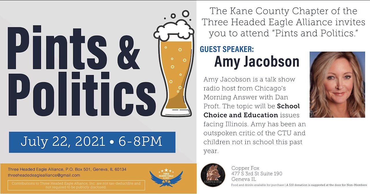 Pints and Politics event Featuring Amy Jacobson