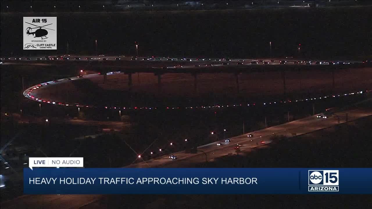 Holiday traffic causing major backups at Sky Harbor Tuesday night