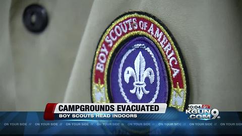 Boy Scouts are camping indoors after they were evacuated from their campground