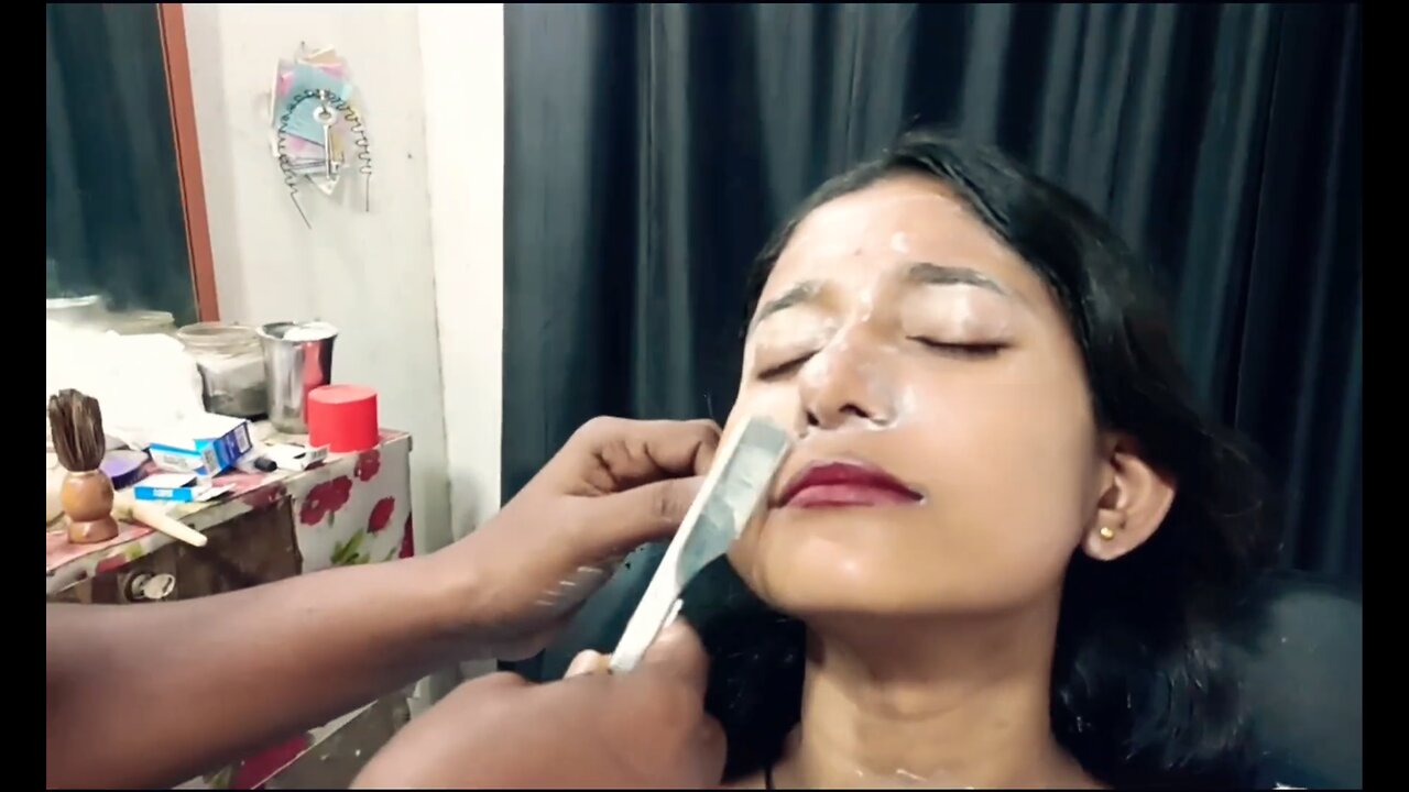 Girl full face shaving With straight Razor | Facial Hairs Removing By Shaving |