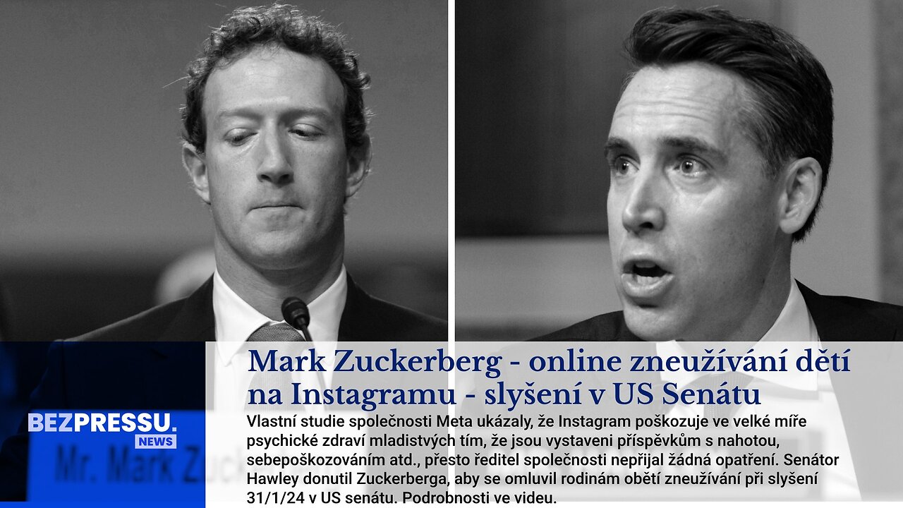 Mark Zuckerberg - online zneužívání dětí na Instagramu - slyšení v US Senátu