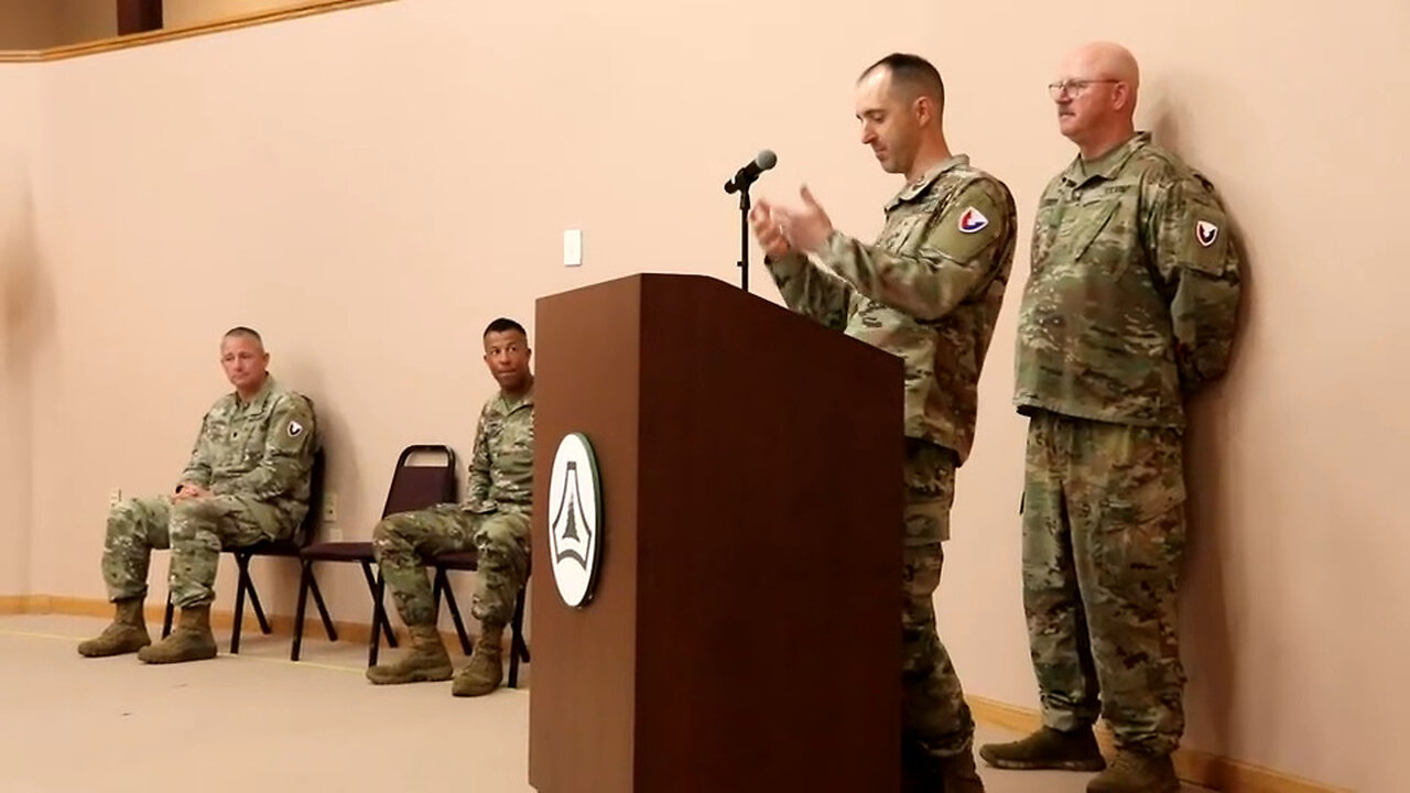 Fort McCoy Garrison commander gives remarks during change-of-command ceremony