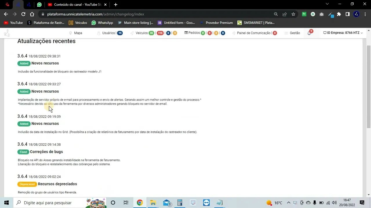 Nova atualização na plataforma de rastreamento da Unnica Telemetria