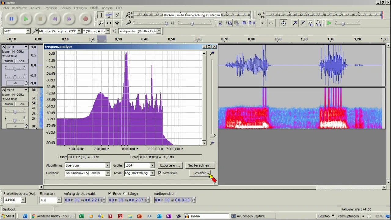 Spektralanalyse 2 ► Spektralanalyse mit dem Programm Audacity