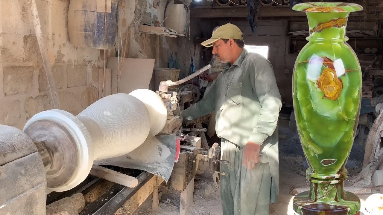 Stone Turning Into Giant Marble Onyx Flower Vase || How Green ONYX Premium Stone Vases are Made