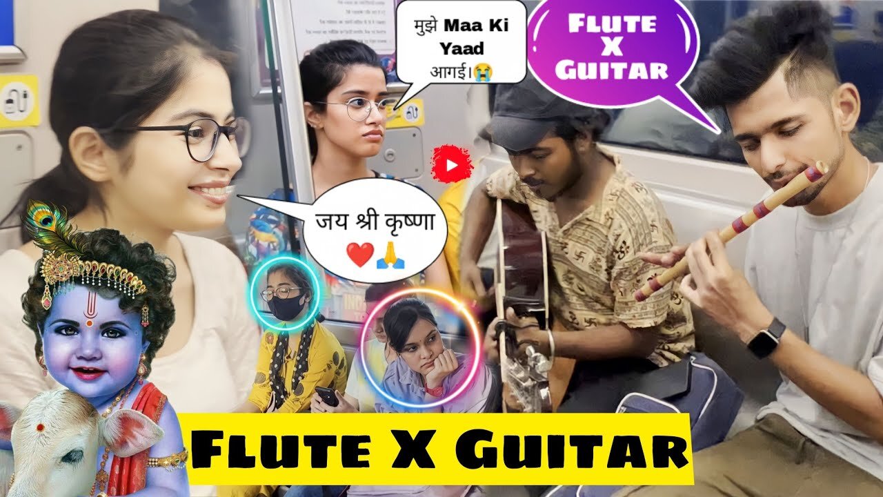 Flute X Guitar Epic😱Reaction In Metro | Krishna Flute Music |Old & New Mashup Song's