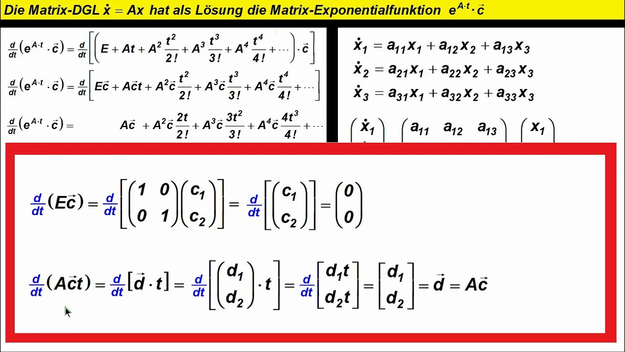 Matrix-Differentialgleichungen ► Lösung durch Matrix-Exponentialfunktion ► Herleitung und Beweis