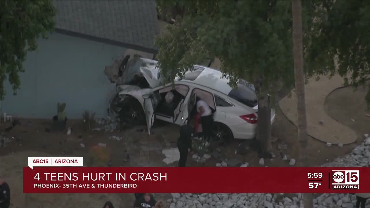 Four teens hospitalized after car crashes into a home