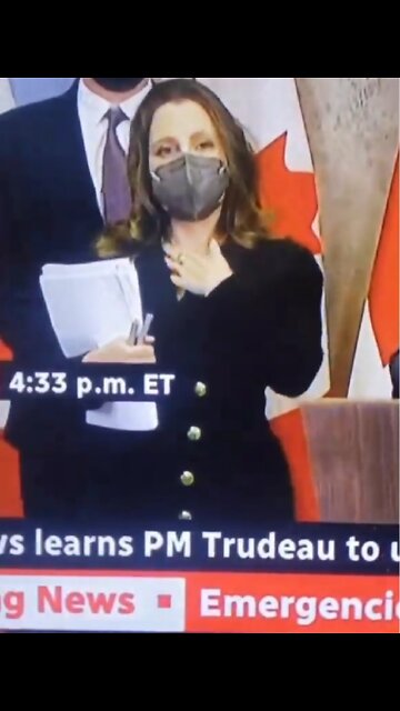 Freeland has a panick attack before bank account seizure announcement