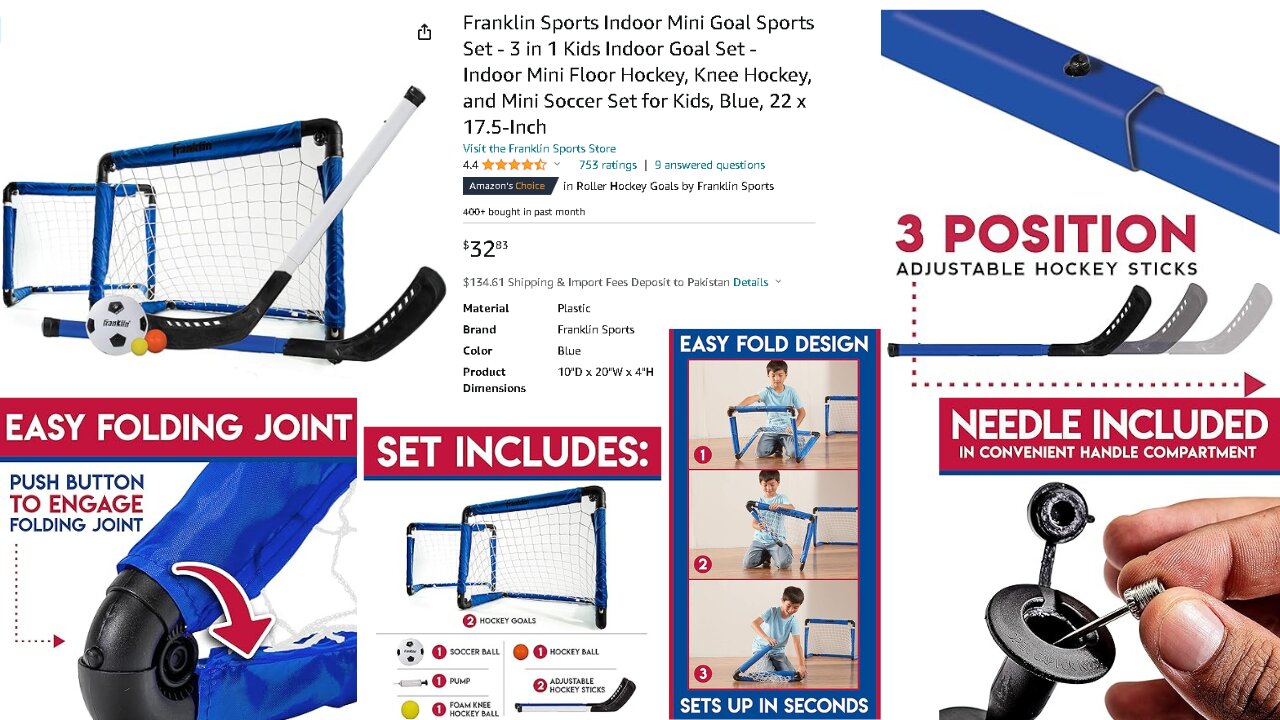 Franklin Sports Indoor Mini Goal Sports Set | Amazon link https://amzn.to/3QW0Nl4