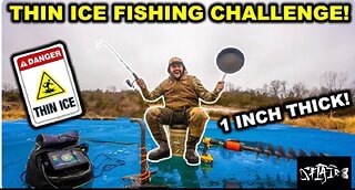 Ice fishing on ultra thin ice in backyard pond. (Catch, clean, and cook)