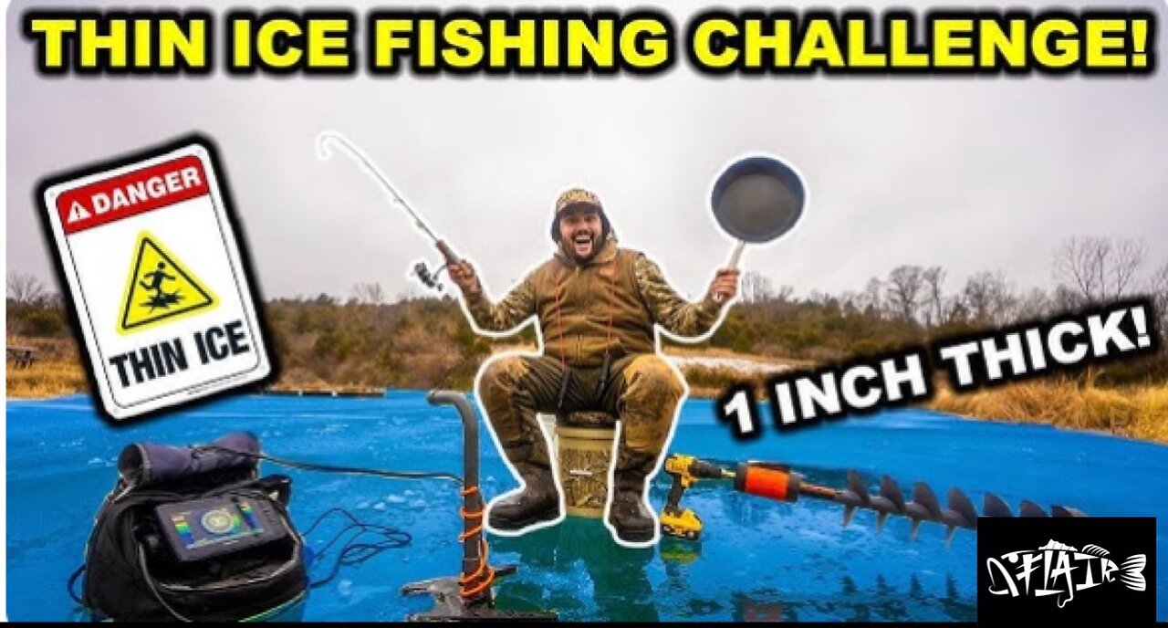 Ice fishing on ultra thin ice in backyard pond. (Catch, clean, and cook)