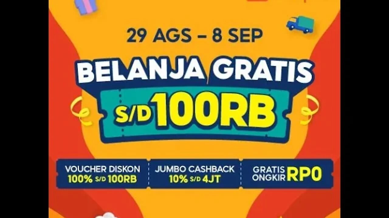 Belanja Gratis 100rb +Aneka Bonus, Periode 5-8 Sep. 2022 [Shopee]