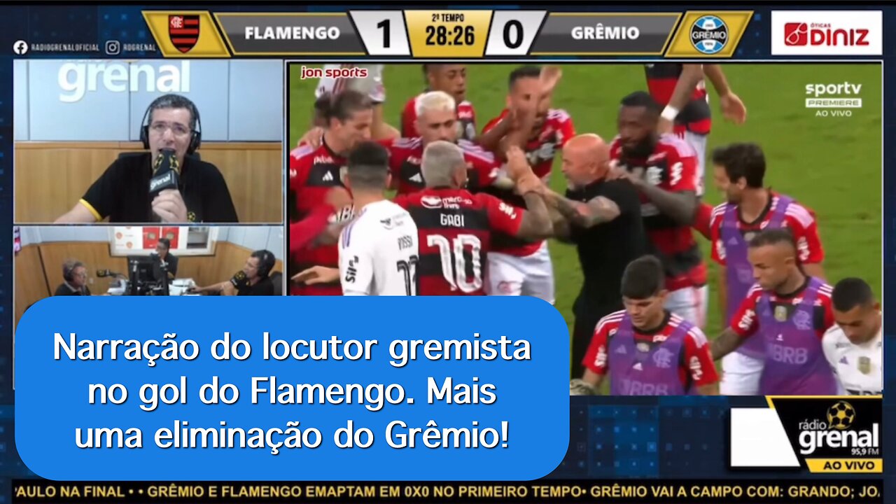 Narração do locutor gremista no gol do Flamengo. Mais uma eliminação do Grêmio!