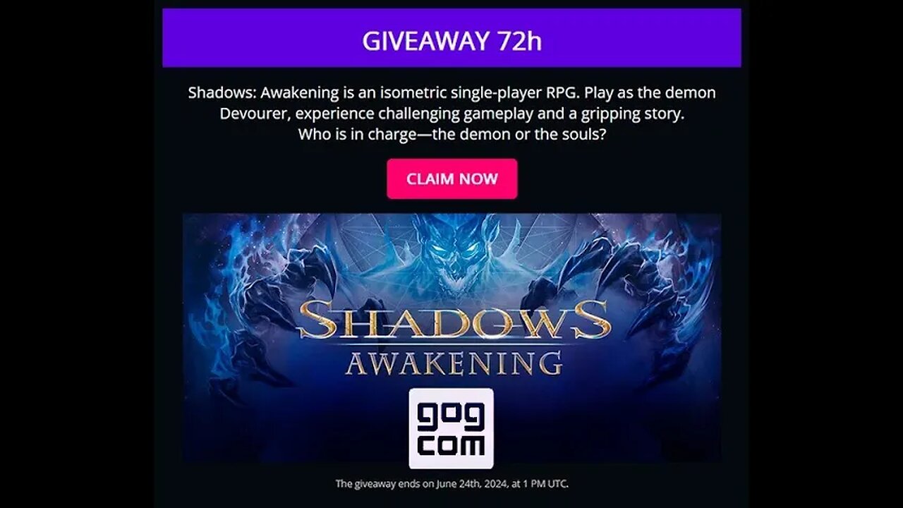 Free Game ! Shadows Awakening ! GOG ! 72 Hours including 21 06 2024