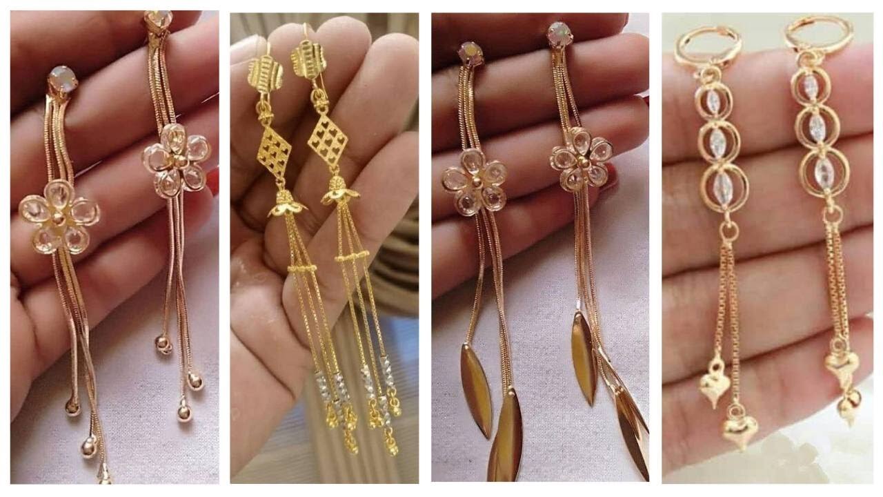 Light weight Hallmark Gold long Chain hanging Earrings desig