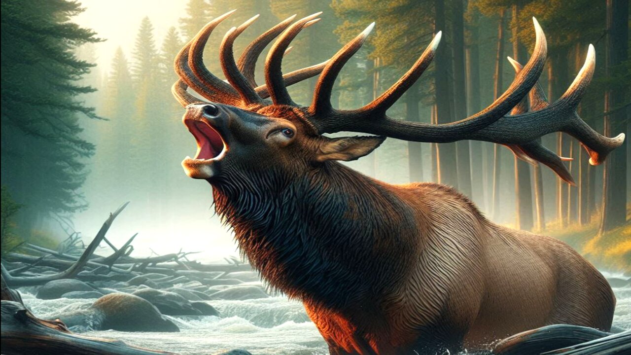 Epic Elk Bugling in the Canadian forest During the Rut: close up 4k video documentary