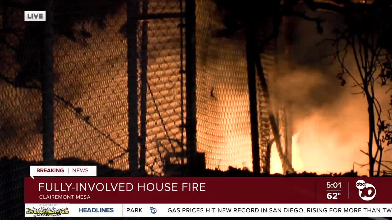 Fire destroys home in Clairemont Mesa