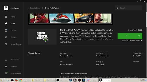 2020 GTA V premium free on epic games store