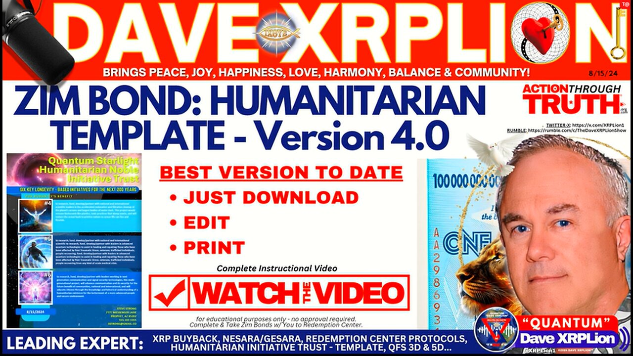 Dave XRPLion BEST YET- UPDATED ZIM BOND HUMANITARIAN TEMPLATE 4.0 MUST WATCH TRUMP NEWS