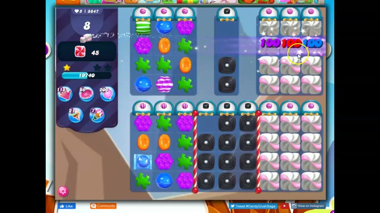 Candy Crush Level 3847 Talkthrough, 21 Moves 0 Boosters