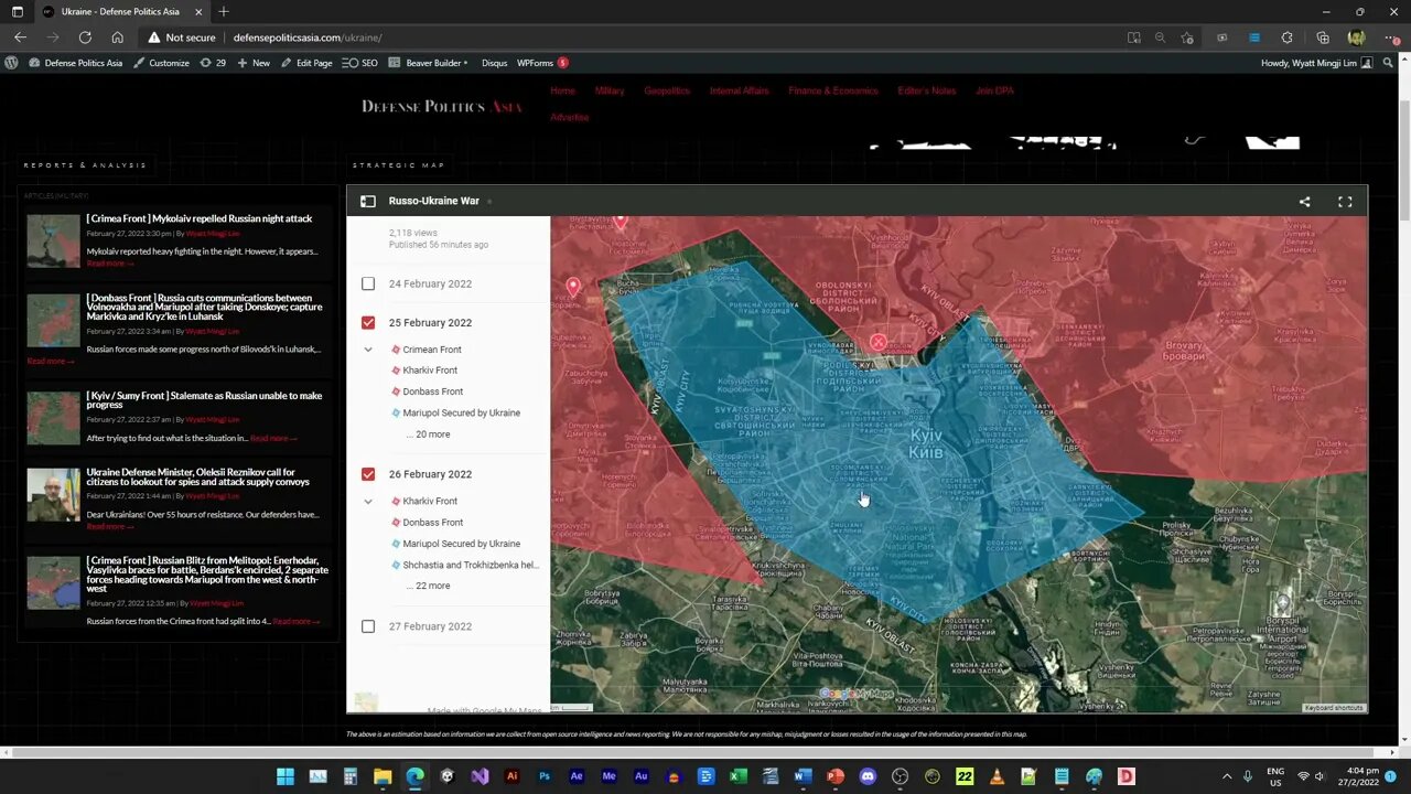 [ Ukraine War SITREP ] Day 2 & 3 (25~26 Feb) - Ukrainian cities resilient; Southern breakout
