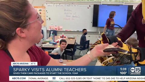 Sparky surprises teachers with swag bags