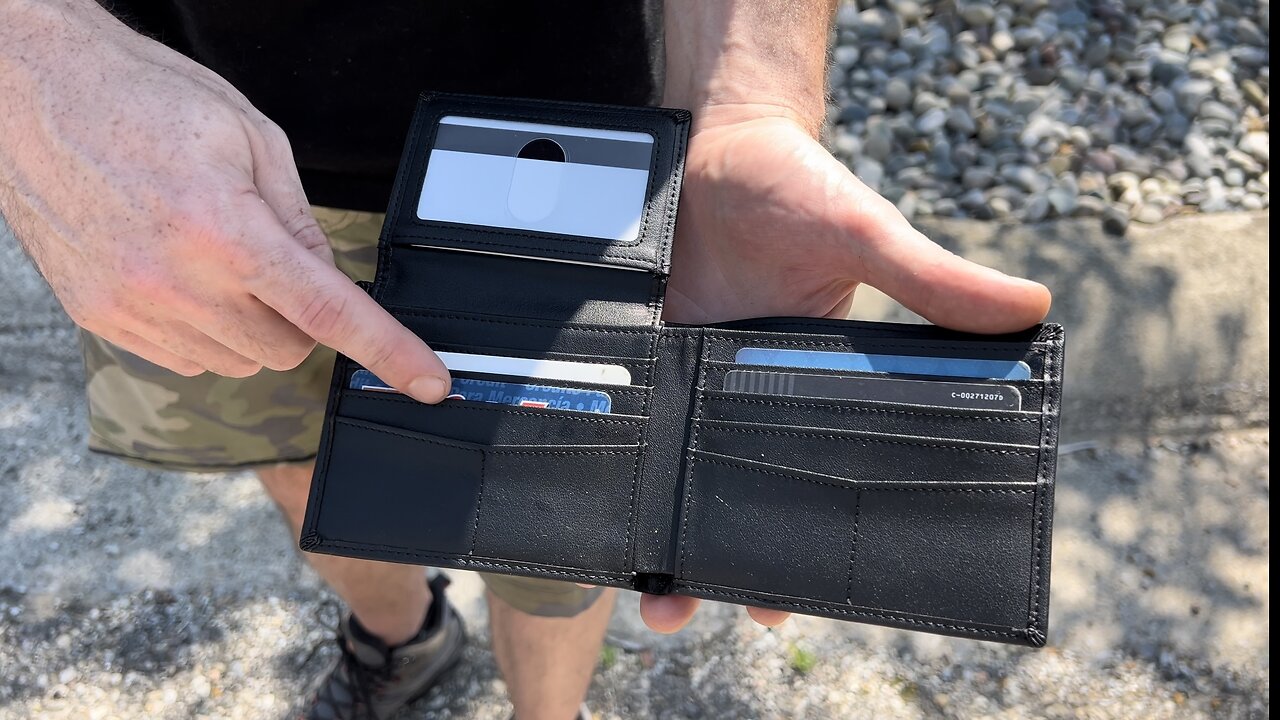 Minimalist Front Pocket Mens Bifold Wallet with 2 ID Window Black Wallet, Premium Genuine Leather