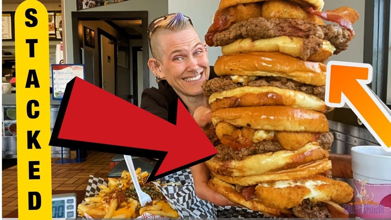 PAV’S HUGE STACKED BURGER CHALLENGE | MASSIVE MEAT | MOM VS FOOD | MOLLY SCHUYLER