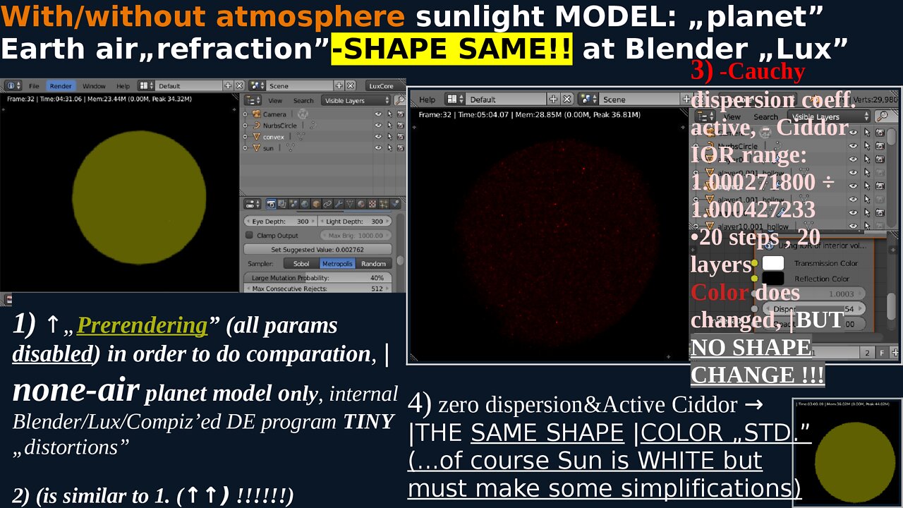 With/without atmosphere sunlight MODEL: „planet” Earth air„refraction”-SHAPE SAME!! at Blender „Lux”